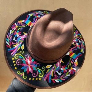 Brown Embroidered Hat